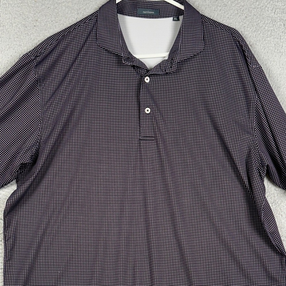 Turtleson Polo Shirt Mens XL Black Purple Golf Geometric Athletic Stretch Rugby